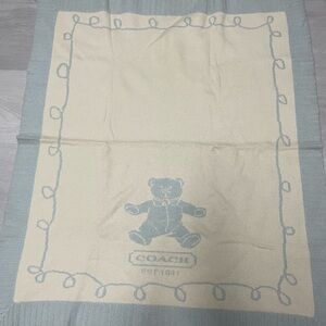 Coach Cream and Blue Teddy Bear Blanket 100 percent cashmere